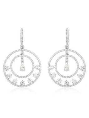 Radiant Halo Double Circle 14K (or 18k upon request) White Gold Diamond Drop Ear